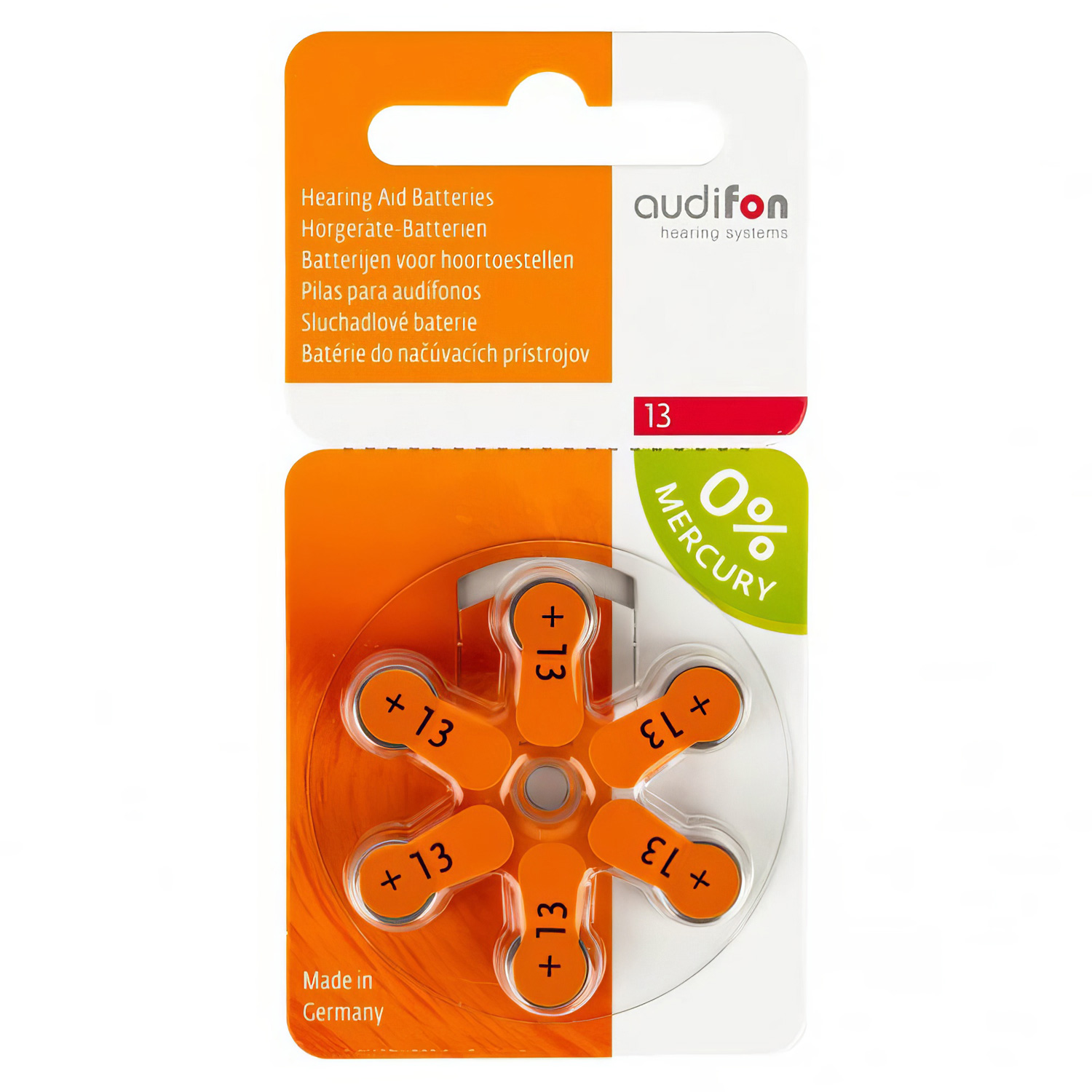 Батарейка для слуховых аппаратов AUDIFON тип 13, в упаковке 6 штук